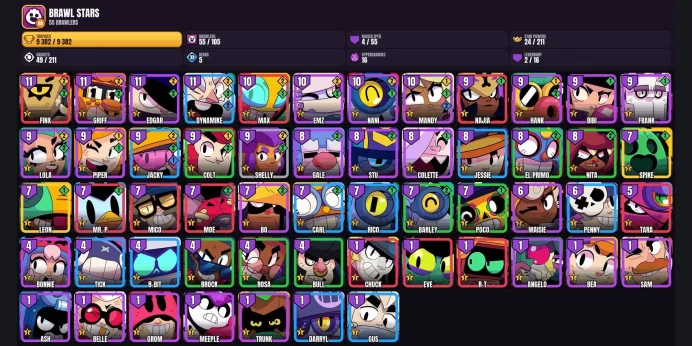 【Android/iOS】 55 BRAWLERS ✨ 4 MAXED ✅ 2 LEGENDARY ✨ 9382 TROPHIES ⚡ SPIKE ⭐ LEON ✨ GRIFF ✅ DYNAMIKE ⚡ EMZ ⭐ EDGAR ✨ MAX ✅ MR. P ⚡ HANK ⭐ TARA