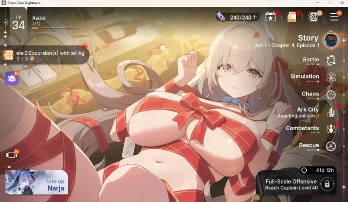 ASIA|Lv.34|6 SSR [Narja, Sereniel EM1, Mei Lin, Haru EM1, Kayron, Hugo]|Story Ep1 Ch4 Act1|Mission Ch4 B1|Check SS CZN123B