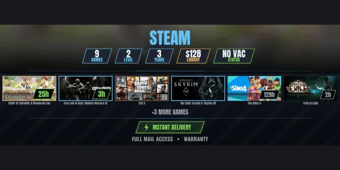 【9 Games✅$129】 STORY OF SEASONS: A Wonderful Life, Free Call of Duty: Modern Warfare III, , The Elder Scrolls V: Skyrim VR, The Sims 4