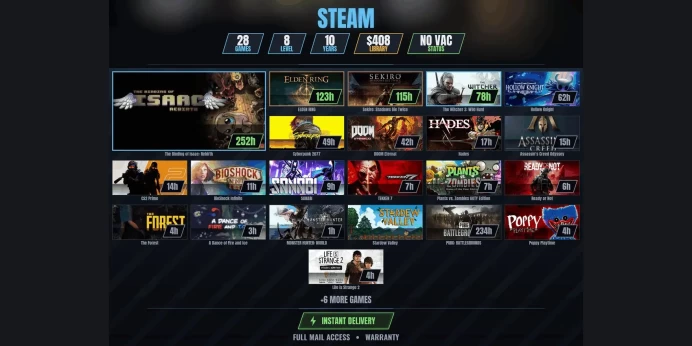 【28 Games✨$411】【CS2 PRIME】 Cyberpunk 2077, ELDEN RING, Sekiro: Shadows Die Twice, The Witcher 3: Wild Hunt, The Binding of Isaac: Rebirth