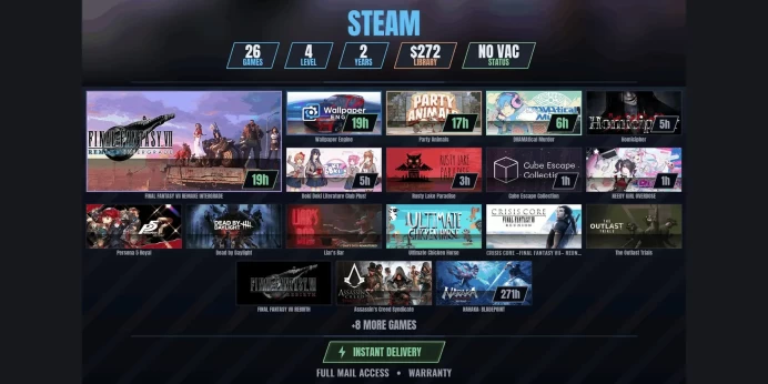 【26 Games✨$275】 Dead by Daylight, FINAL FANTASY VII REMAKE INTERGRADE, Party Animals, DRAMAtical Murder, Homicipher
