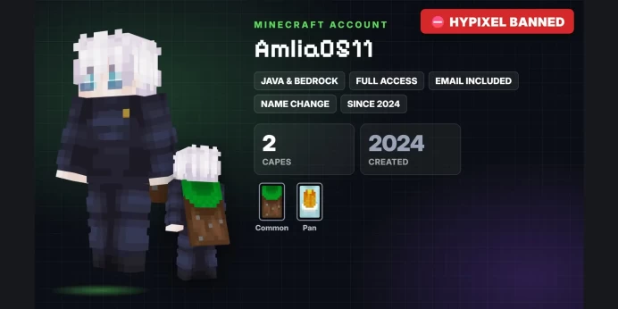 ✅ 2 Capes: Common, Pan ✅ Java & Bedrock & Full Access ⛔ Hypixel Banned