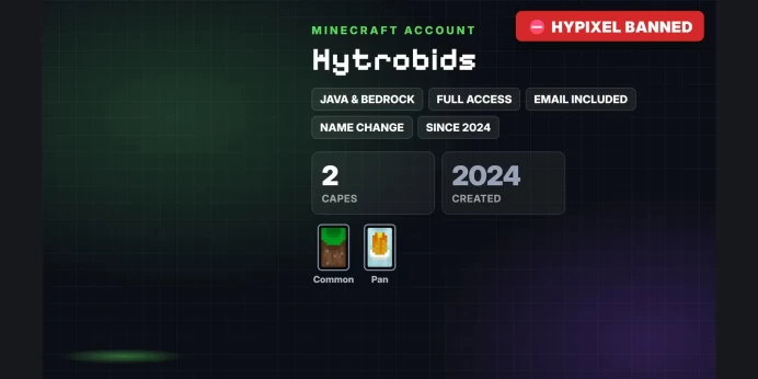 ⭐ 2 Capes: Common, Pan ✅ Java & Bedrock & Full Access ⛔ Hypixel Banned