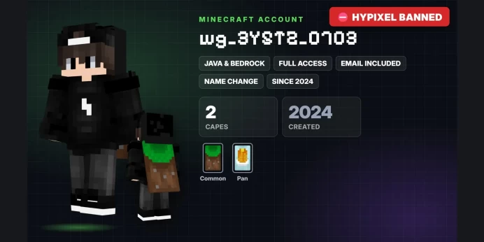 ⚡ 2 Capes: Common, Pan ✅ Java & Bedrock & Full Access ⛔ Hypixel Banned