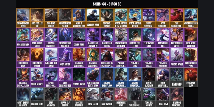 [LAS] 64 skins ⭐ 126 champions ✨ 31460 BE ✅ Level 291 ⚡ The Magnificent Twisted Fate ⭐ God Fist Lee Sin ✨ Nunu & Willump Bot
