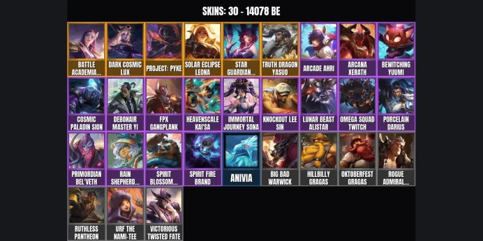 [TW] GOLD III ✨ 30 skins ⚡ 173 champions ⭐ 14078 BE ✨ Level 54 ✅ PROJECT: Pyke ⚡ Solar Eclipse Leona ⭐ Dark Cosmic Lux ✨ Battle Academia Caitlyn