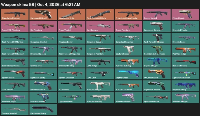 【NA】 58 Skins | Xenohunter Knife + Singularity Phantom + ChronoVoid Sheriff + Reaver Vandal | Rank: Ranked Ready | FULL ACCESS