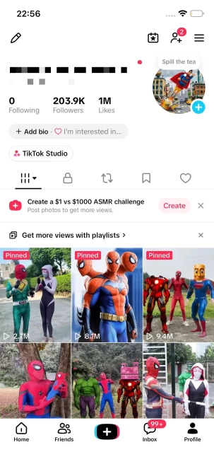 HUGE Blowout/200K Real Followers+1M Real Likes Account/ Live Stream/ Full Access/SPIDER MAN CONTENT