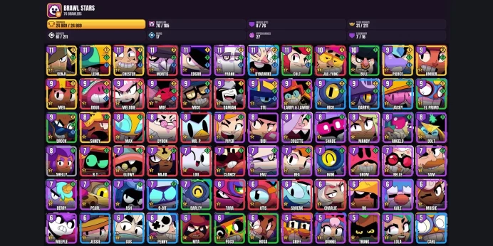 【Android/iOS】 76 BRAWLERS ✨ 8 MAXED ✨ 7 LEGENDARY ✅ 24869 TROPHIES ⚡ MEG ⭐ AMBER ✨ PIERCE ✅ SANDY ⚡ LEON ⭐ CHESTER ✨ KENJI ✅ MORTIS ⚡ EDGAR