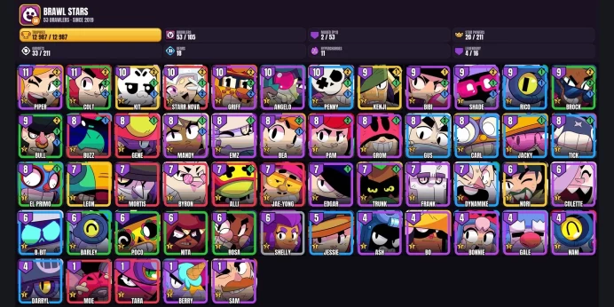 【Android/iOS】 53 BRAWLERS ⚡ 2 MAXED ✨ 4 LEGENDARY ⭐ 12987 TROPHIES ✨ KIT ✅ KENJI ⚡ NORI ⭐ LEON ✨ STARR NOVA ✅ PIPER ⚡ COLT ⭐ PENNY ✨ MANDY