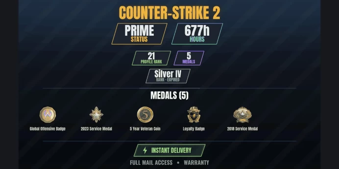 【25 Games】【CS2 Prime Premier⭐677h✨5 MEDALS✅21 LVL】【DOTA 2 1404 WINS】 2018 Service Medal, 2023 Service Medal, Loyalty Badge, 5 Year Veteran Coin
