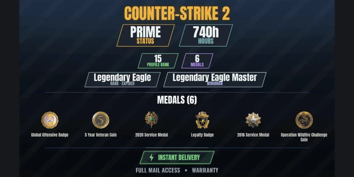 【53 Games】【CS2 Prime Premier✨740h✅6 MEDALS✨15 LVL】【RUST】 2016 Service Medal, 2020 Service Medal, Operation Wildfire Challenge Coin | SCUM
