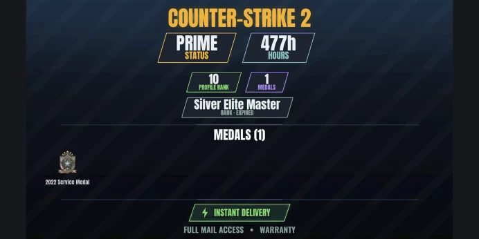 【6 Games】【CS2 Prime Premier✅477h⚡10 LVL】 2022 Service Medal | Street Fighter V, Cuphead, MIR4