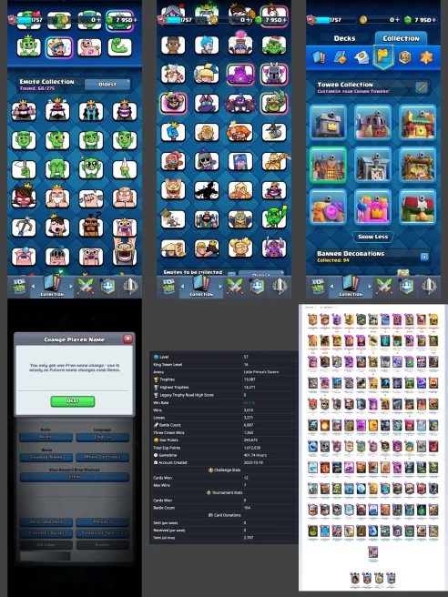 ◈LVL:57 ◈Cards:122 L16:16 L15:7 L14:21 ◈Skins:8 ◈HT:13271 ◈Emotes:68 ◈Full Access ◈Instant Delivery ◈A7348