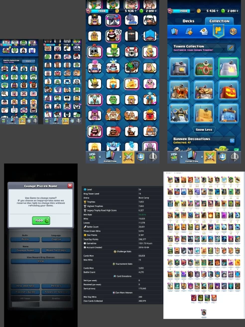◈LVL:54 ◈Cards:114 L15:5 L14:51 L13:12 ◈Skins:8 ◈HT:7653 ◈Emotes:115 ◈Full Access ◈Instant Delivery ◈A7349