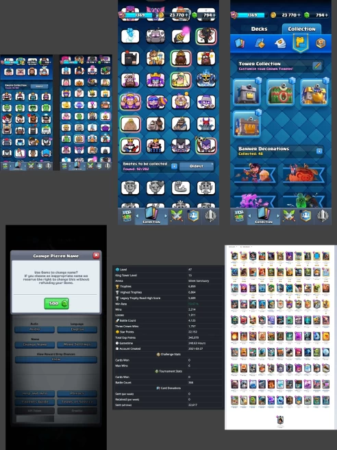 ◈LVL:47 ◈Cards:110 L14:26 L13:12 L12:42 ◈Skins:3 ◈HT:6864 ◈Emotes:92 ◈Full Access ◈Instant Delivery ◈A7353