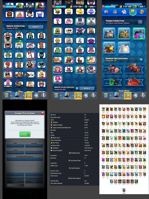 ◈LVL:62 ◈Cards:117 L16:2 L15:12 L14:94 ◈Skins:4 ◈HT:9238 ◈Emotes:61 ◈Full Access ◈Instant Delivery ◈A7354