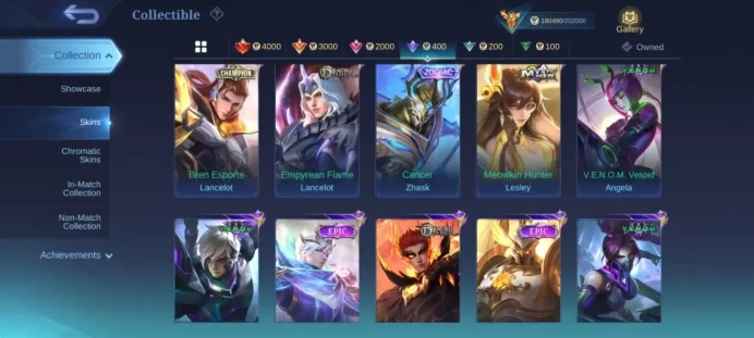 Mobile Legends | Mythical Glory | Level 112 | 496 Skins | 131 Heroes