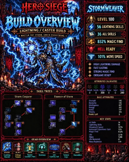Hero Siege | Level 100 Stormweaver | 832% Magic Find | Lightning Caster