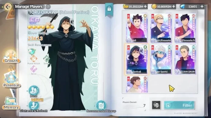 SEA Lv60|13k DM|7 SP (Oikawa,Tsukishima,Nishinoya,Kuroo,Hoshiumi,Hirugami)+Memo,Ginjima|3UR Sakusa+M2,Etc|14 SSR|Google|HFH1106