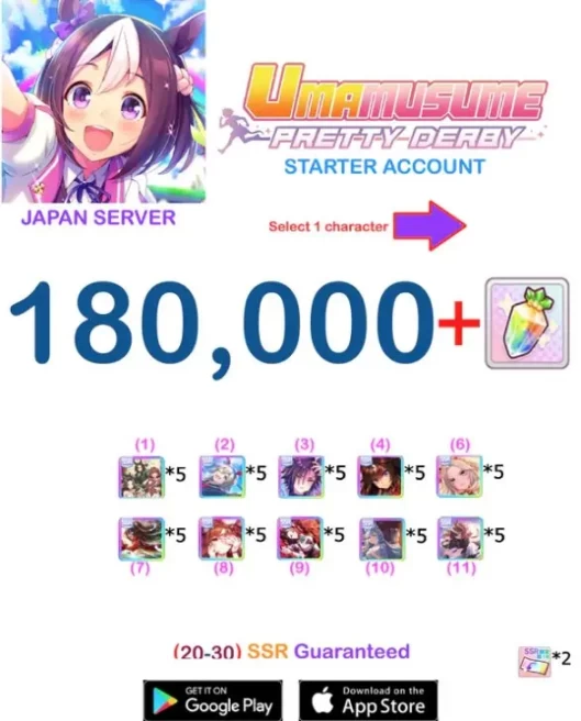 Uma Musume Pretty Derby Japan Server | 180,000+ Gems | 11 Characters