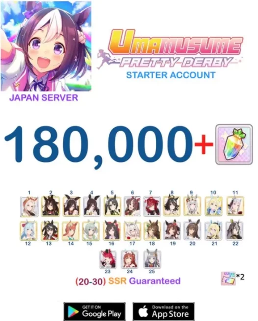 Uma Musume Pretty Derby Japan Server | 25 Characters | 180,000+ Gems
