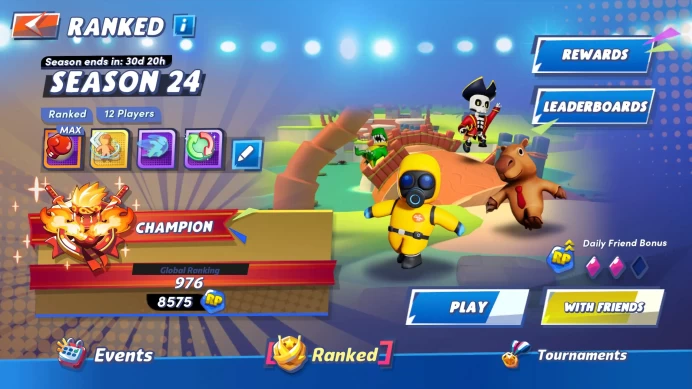 Stumble Guys | Champion Global Rank | Level 34 | 225 Skins | Stumble Pass Deluxe