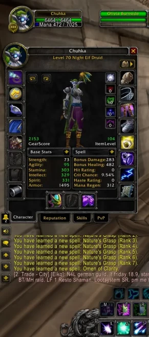 Wow Season Of Discovery | Night Elf Druid Level 70 | 2121 GS Healer / 2153 GS Feral | 280% Flying