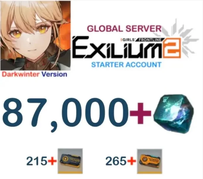 Girls Frontline 2 Exilium | Darkwinter/Sunborn | 87,000+ Gems | 215+ Tickets | 265+ Event Tickets