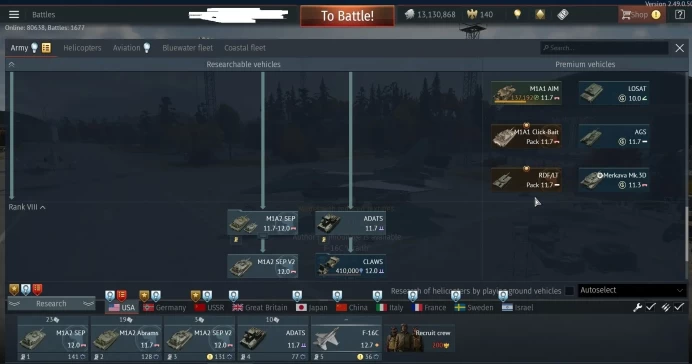 War Thunder Global | USA 12.0 Ground | ADATS | M1 Abrams Set | Air 14.0