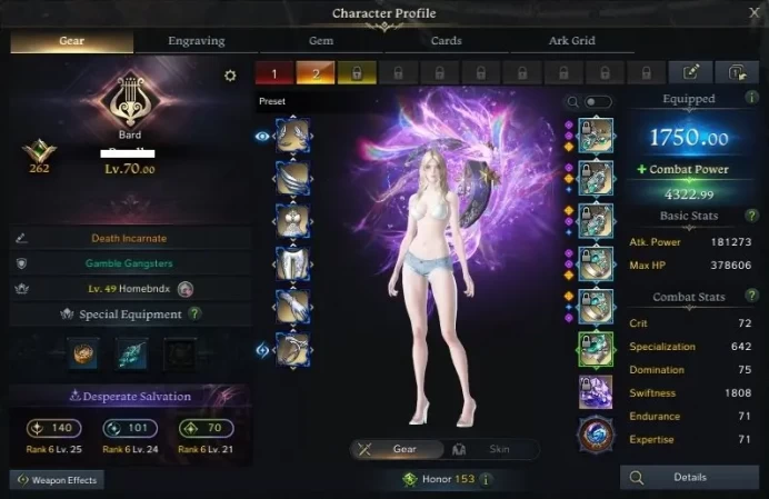 Lost Ark EU | 1750 GS Bard | 4322 Combat Power | Full 8 Lvl Gems