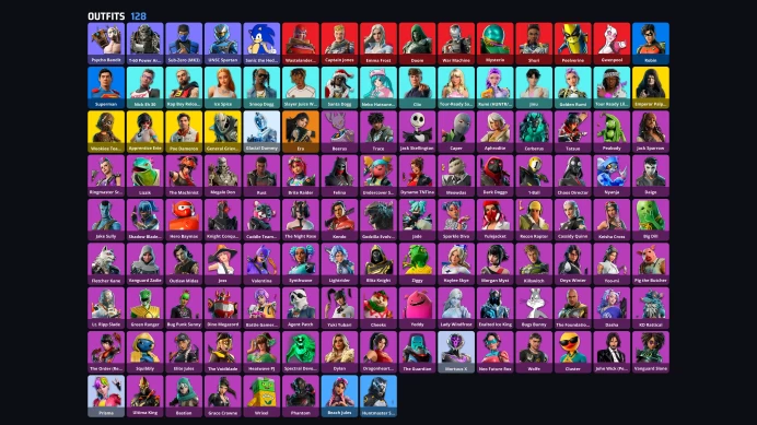 128 skins | Psycho Bandit | Huntmaster Saber | Era | Undercover Skye | Captain Jones | Synthwave | Peabody | Daigo | The Voidblade | A5603