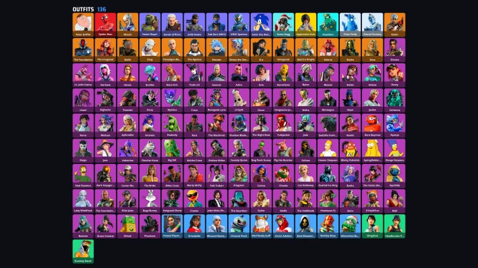 136 skins | Peter Griffin | Mizuki | Spider-Man | Blizzard Bomber | The Ageless | Ronin | The Imagined | Hades | Nezumi | Valeria | A5606