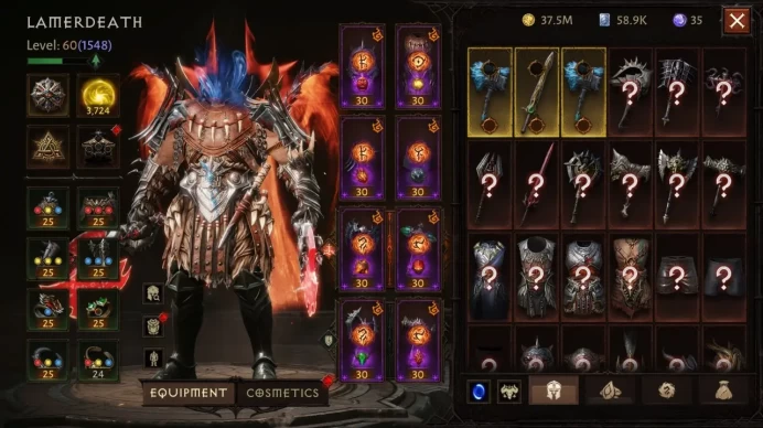 Diablo Immortal EU | Barbarian Paragon 1548 | 3724 Resonance | 61.1K CR | Full Rank 30 Gear
