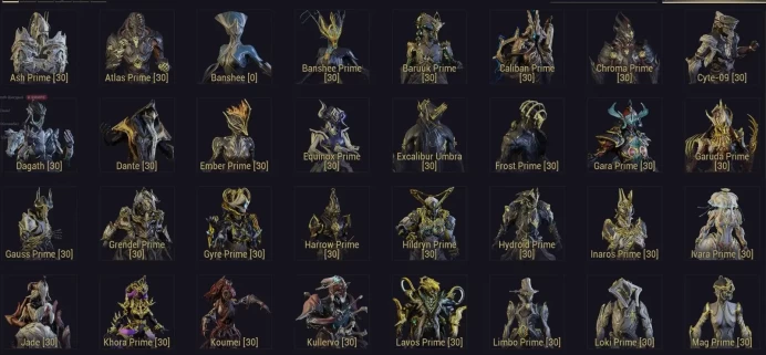 Warframe PC | MR Legendary 1 | 63 Warframes | Prime Mods | Rank 31