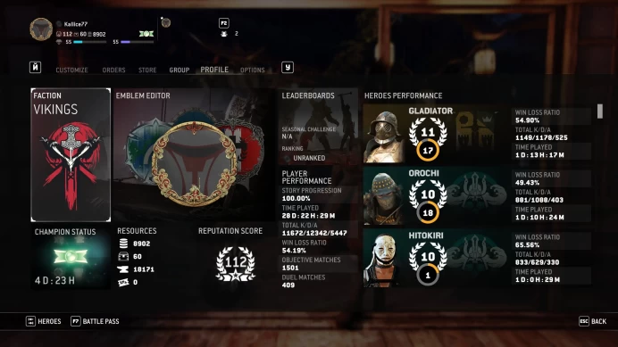 For Honor | 112 Rep | 8,900 Steel Credits | Full Access | PC Ubisoft