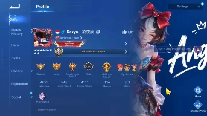 Global|116H 301S|Mythic Han Xin|Mythic Angela|Precious Kuromi Angela|Blessed Da Qiao|Blessed Nakoruru| Check SS HOK1070B