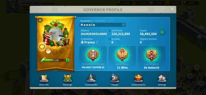 58M Power T5 Infa Cava - 6 Legendary Commanders Expertise - 961 Golden Heads - VIP 14 - 500K+ T5 Troops - 390 Golden Keys - 9.3bn Resources #579