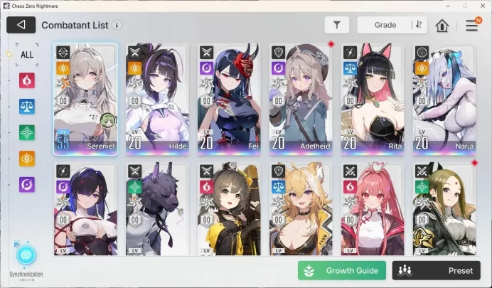 Global|Lv.55|11 SSR [Sereniel EM4]+Sign,Narja EM1,Chizuru EM1,Hugo EM1,Rita,Etc|Crystals 796|Anchor 2|Check SS CZN141B