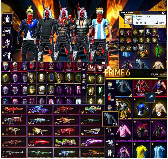 Free Fire | Grandmaster | Level 74 | 17 Evo Gun Skins | Evo M1014 Max Lv7 | 6 Prime