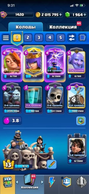 Clash Royale | Arena 19 | 7000 Trophies | 2M Coins | 2K Gems | EVO Tesla & Valkyrie