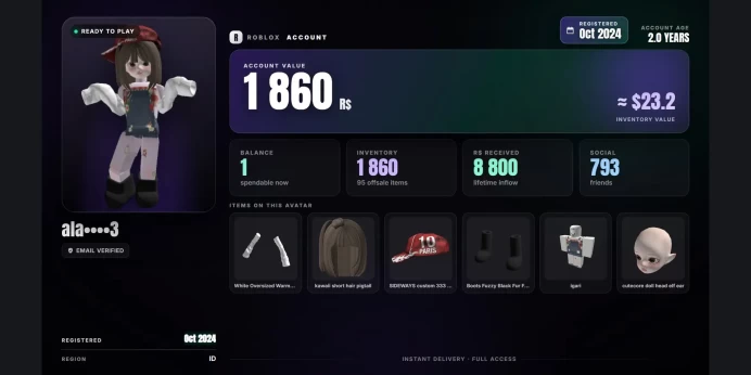 ✅ 8.8K Robux Spent ⚡ 2024 Reg ⭐ 1.9K Inventory Value ✨ 95 Offsale Items