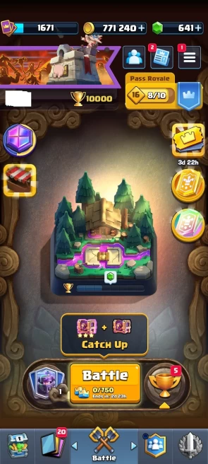 KT 15 - Level 58 - 10000 Cups - 0 Max Cards - 11 Level 15 Cards - 35 Level 14 Cards - 13 Evo Cards - 110 Emotes - 641 Gems