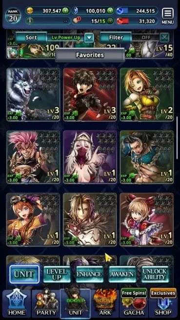 Global|Rank 20|100K Crystal|Top Tier Units (Lenius Unbound,DL Balezar,Telestio GoR,G Lilaha)|3 UR & 17 SSR Ark|Code Only|LC1642