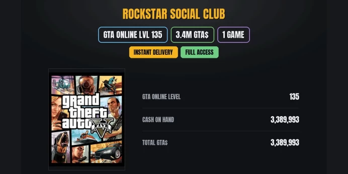 8W06【GTA ONLINE LVL 135】 ✨ 【3.4M PURE CASH GTA$】 ⭐ 【1 GAME】 ✨ Grand Theft Auto V