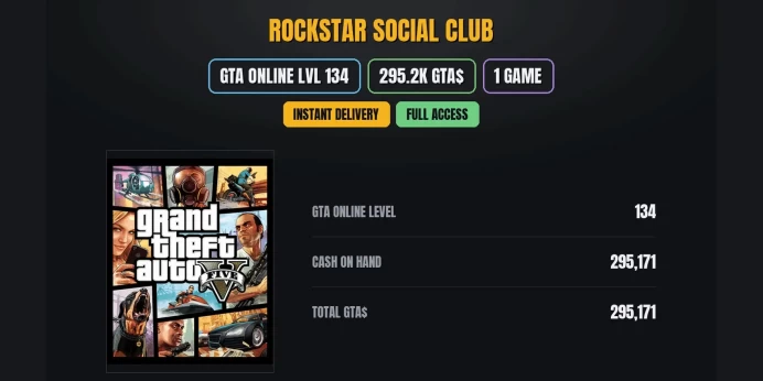 8W5A【GTA ONLINE LVL 134】 ⭐ 【295.2K PURE CASH GTA$】 ✨ 【1 GAME】 ✅ Grand Theft Auto V