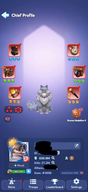 12 - FC 9 | Power 631M | VIP 11 | Full Helios | 1,3M Gems | Total Skin 34 | INSTANT DELIVERY!