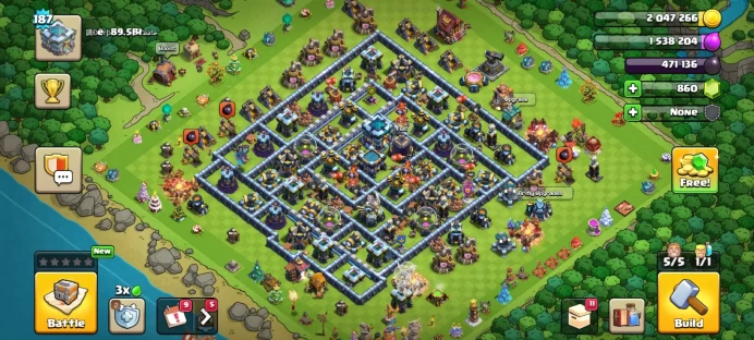 Clash of Clans | TH13 Main Village | XP 187 | Heroes K75 Q75 MP50 W50 RC25 | 860 Gems