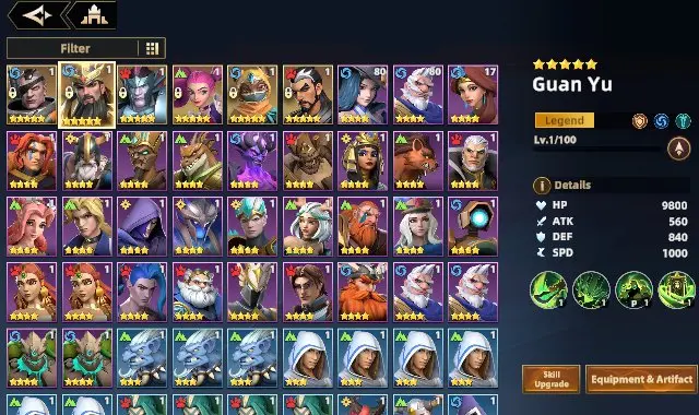 S228 | Guan Yu + Pelor + Sewell + Space + Hertha | 2000 Diamonds | Account Level 6