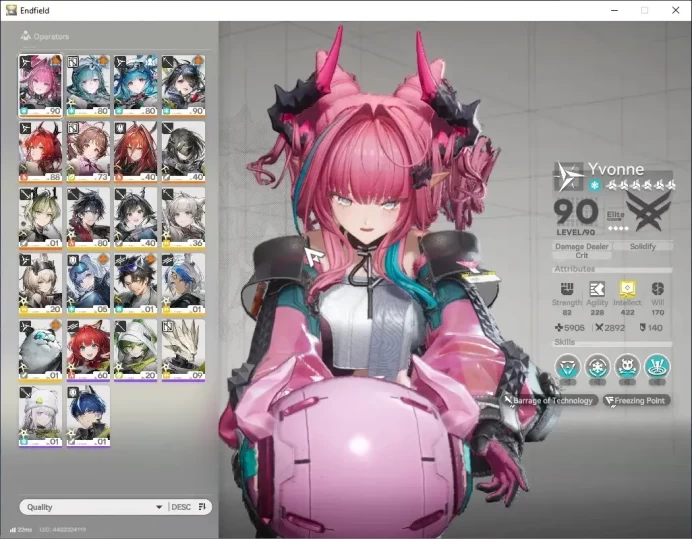 ASIA|Lv 52|7 SSR 3 Limited + 13 (*6 Weapon)|(Laevatain)+Sign,Tangtang P1,Yvonne P1|Last Rite,Etc|FeMale MC|Gryphlink|END2359